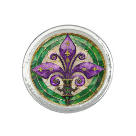 Anillo Mardi Gras Sained Glass Fleur de lis