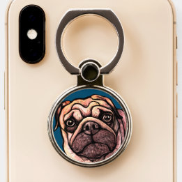 Anillo Para Móvil Dibujo de Bulldog de la cara de la pug de corte