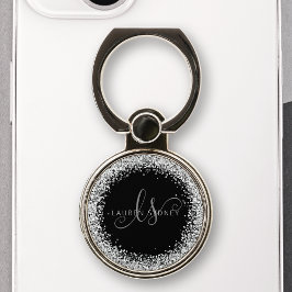 Anillo Para Móvil Glam Black Silver Purpurina Monograma Nombre