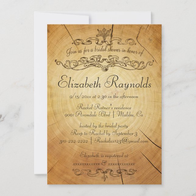 Anillos de árbol de época Invitaciones a la ducha  (Anverso)