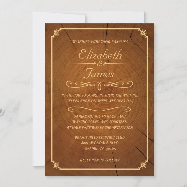 Anillos de árbol que casan invitaciones (Anverso)