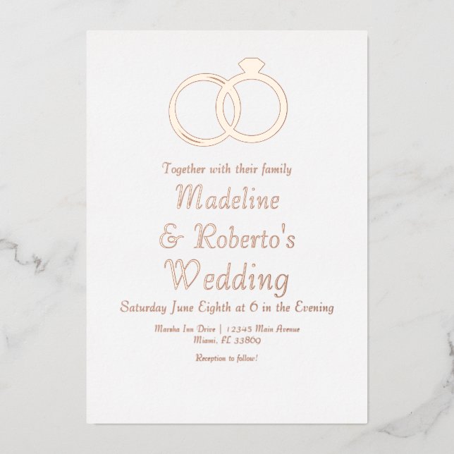 Anillos de boda de oro rosa invitaciones de papel  (Anverso)