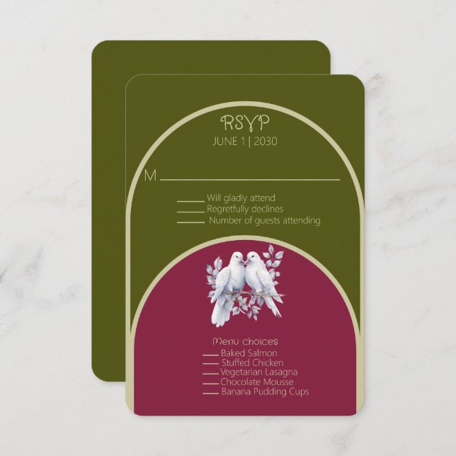 Anillos de palomas verde oliva burgundy amarillo A (Anverso / Reverso)