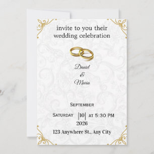 Anillos Dorados Invitación de Boda Floral Beige Pe