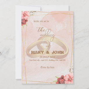 Anillos dorados y elegancia floral - invitación a