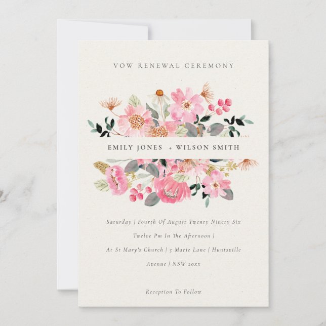 Animada acuarela rosa Floral Wow Invitación a reno (Anverso)