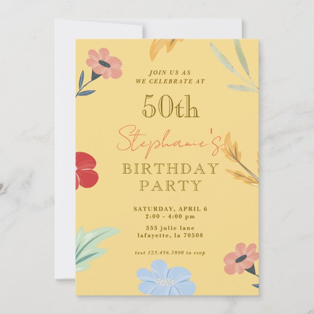 Animadas invitaciones a los 50 cumpleaños de Flora (Anverso)