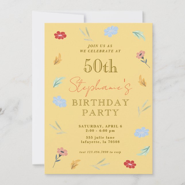 Animadas invitaciones a los 50 cumpleaños de Flora (Anverso)