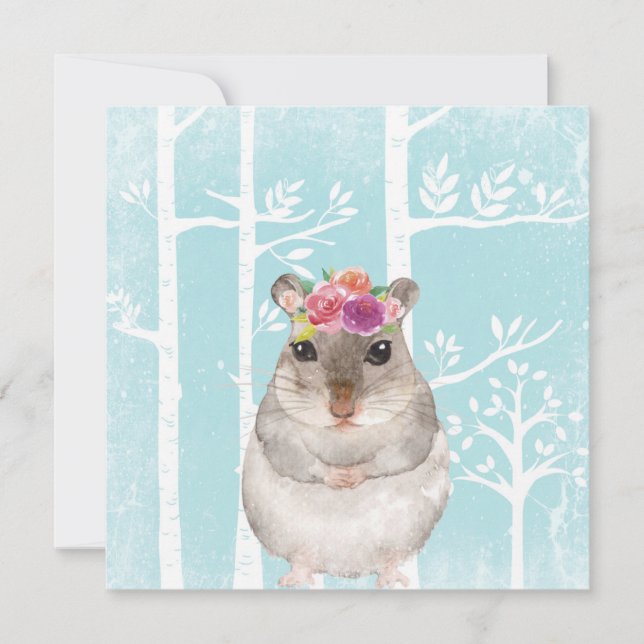 Animal feliz con flores en el bosque azul-hamster (Anverso)