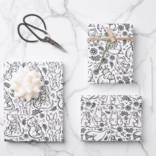 Animales abrazan el envolvimiento de papel de 3