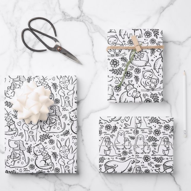 Animales abrazan el envolvimiento de papel de 3 (Anverso)