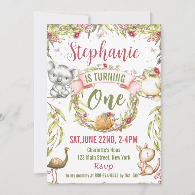 Animales australianos Invitación a la fiesta de cu (Anverso)