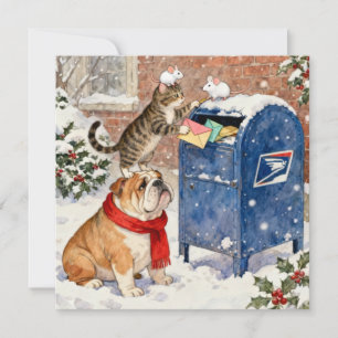 Animales Ayudantes Navideños en Tarjeta Postal de