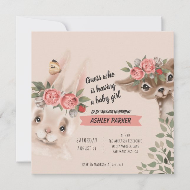 Animales Bebés Con Invitación A Las Flores (Anverso)