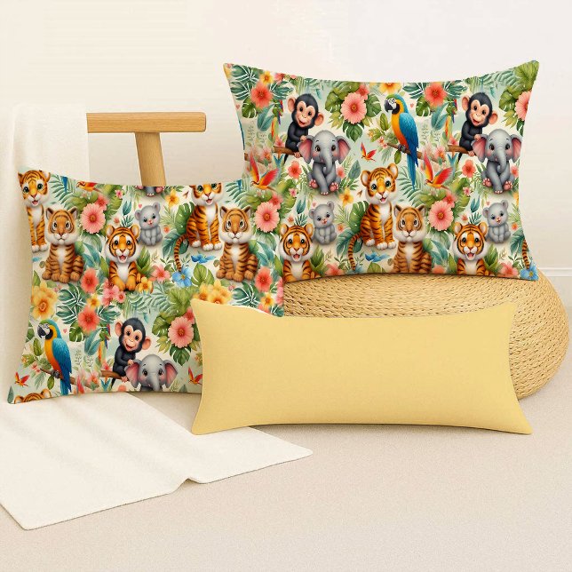 Animales Bebés de la Jungla Almohada Tropical Llen (Baby Jungle Animals Cute Tropical Throw Pillow)