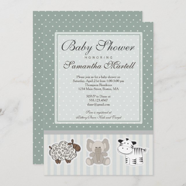 Animales bebés para la invitación de Baby Shower (Anverso / Reverso)