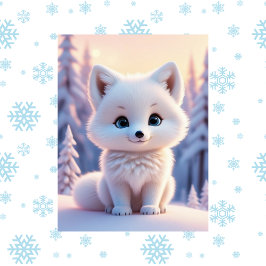 Animales cortos, invierno, Fox blanca, Postal