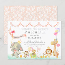 Animales de bebé dulce desfilan invitaciones de Ba