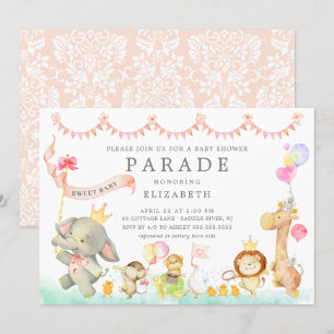 Animales de bebé dulce desfilan invitaciones de Ba