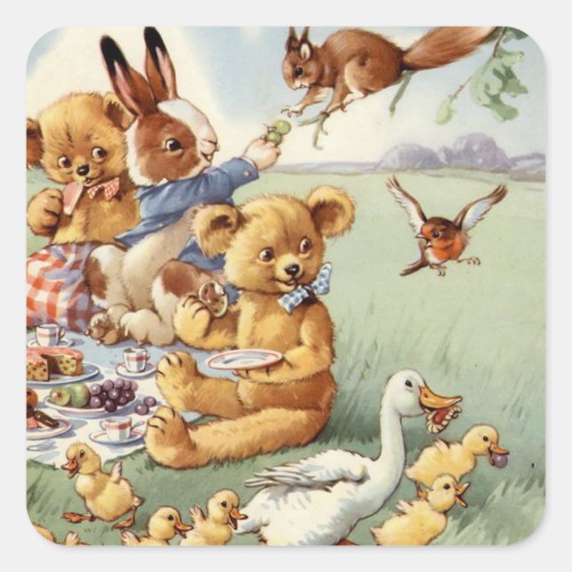 Animales de bosque de época pegatina lindo (Anverso)