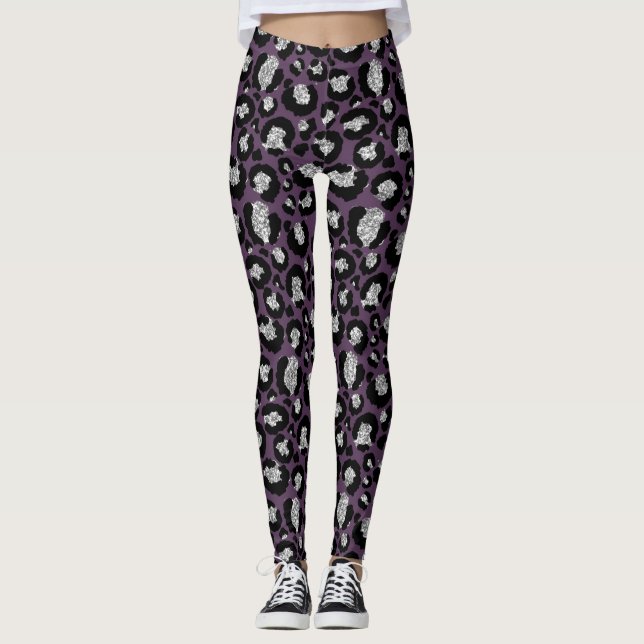 Animales de ciruelas oscuras imprimen leggings fem (Anverso)