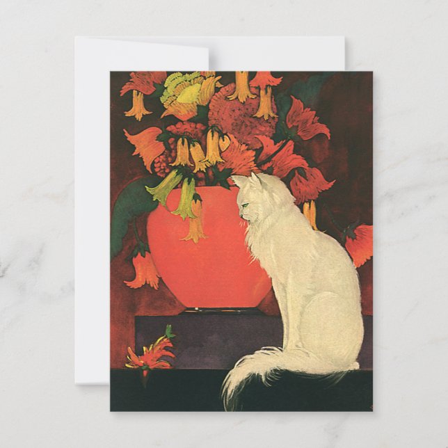 Animales de época, gato blanco elegante, flores de (Anverso)