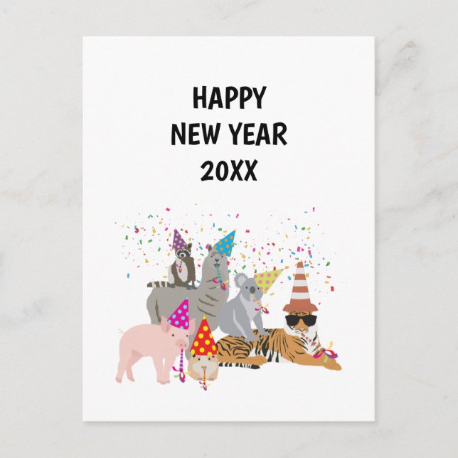 Animales de fiesta - Tarjeta de Año Nuevo para ani (Anverso)
