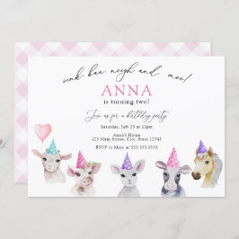 Animales de granja Adorable Chica Invitación de cu