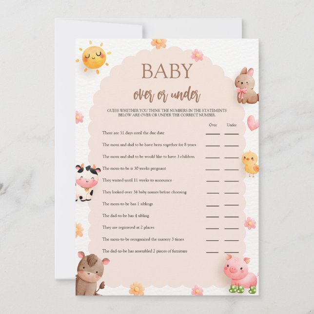 Animales de granja Baby Shower con o bajo tarjeta  (Anverso)