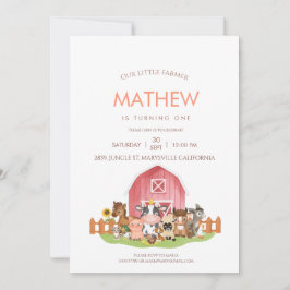 Animales de granja Barnyard Invitación de primer c
