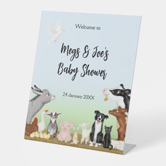 Animales de granja bebé ducha bienvenida señal de  (Anverso)