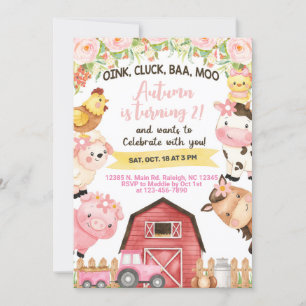 Animales de granja chica invitación de cumpleaños.