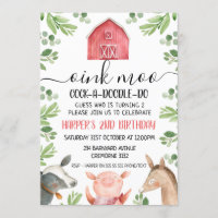 Animales de granja Foliage Invitación de segundo c