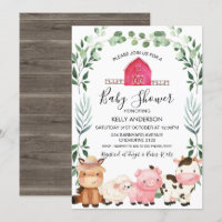 Animales de granja Foliage Wreath Invitación de Ba