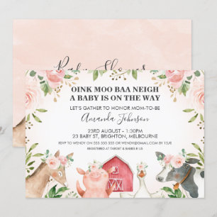 Animales de granja Invitación a Baby Shower con fl