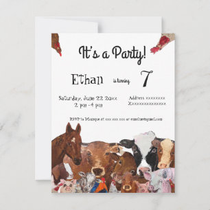 Animales de granja, invitación a fiesta de cumplea