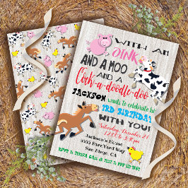 Animales de granja Invitación a fiesta de cumpleañ