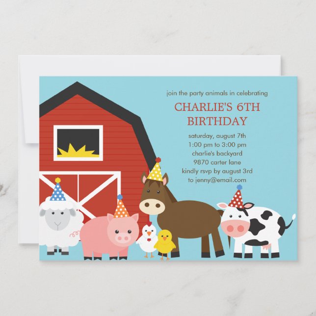 Animales de granja Invitación a fiesta de cumpleañ (Anverso)