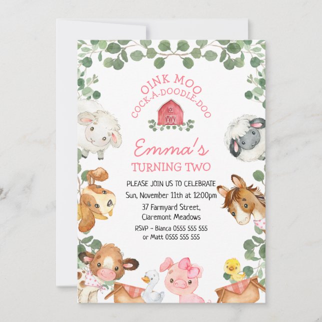 Animales de granja Invitación al cumpleaños de la  (Anverso)
