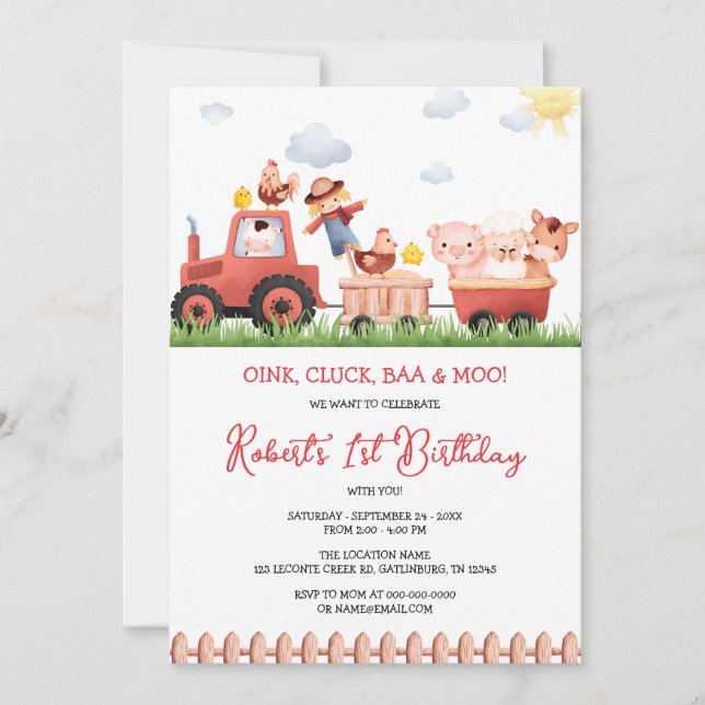 Animales de granja Invitación de cumpleaños (Anverso)