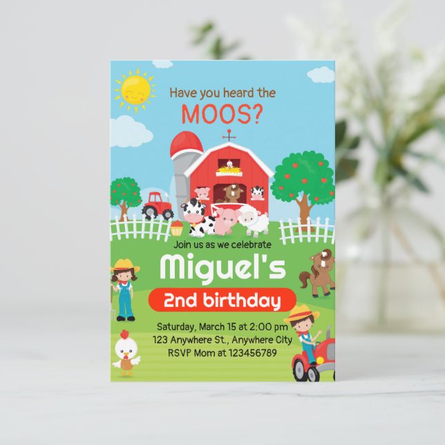 Animales de granja Invitación de cumpleaños, Fiest (Anverso de pie)