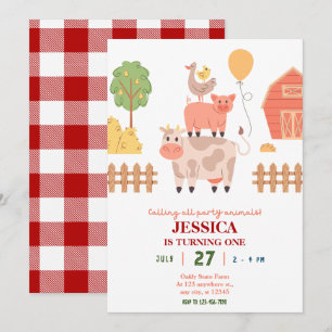Animales de granja Invitación de primer cumpleaños