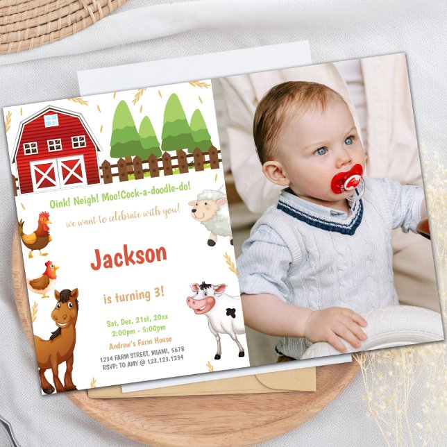 Animales de granja Invitaciones de cumpleaños con  (Farm Animals Birthday Invitations with photo)