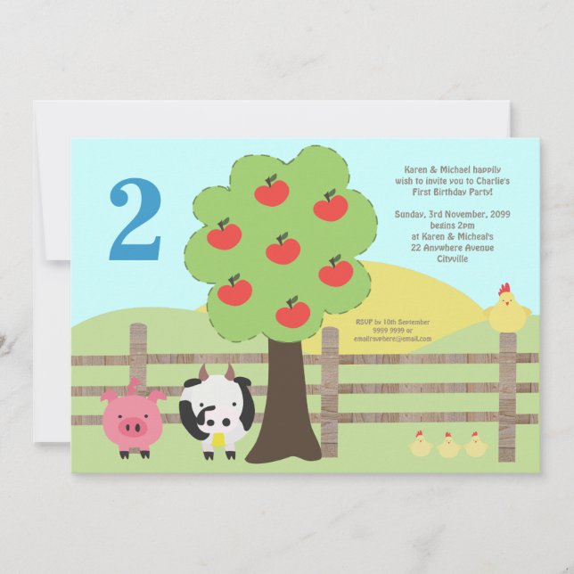 Animales de granja Niños de manzanas Invitación Fi (Anverso)