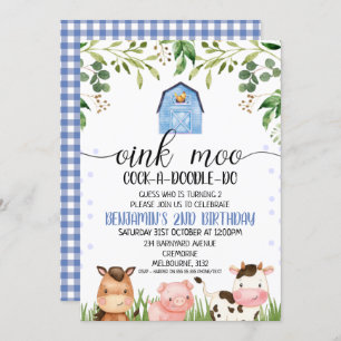 Animales de granja Oink Moo Invitación al cumpleañ