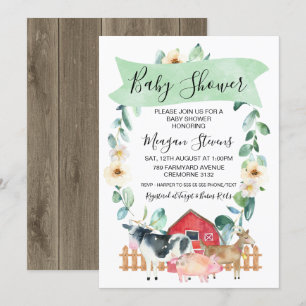 Animales De Granja Y Invitación De Baby Shower De