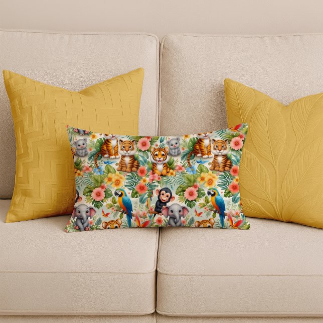 Animales de Jungla Bebé Almohada Lumbar Tropical (Baby Jungle Animals Tropical Lumbar Pillow)