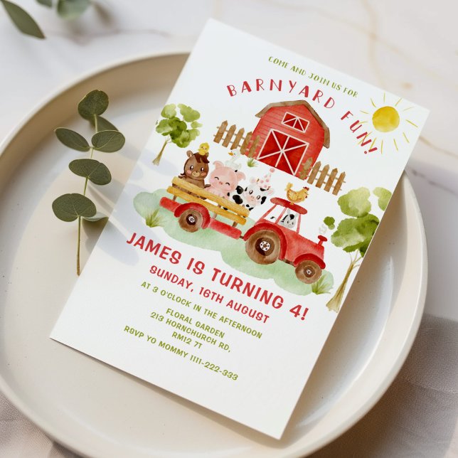 Animales de la Granja Roja 4 cumpleaños Invitación (Subido por el creador)
