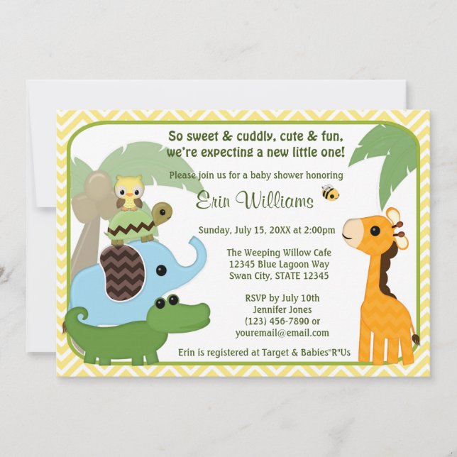 Animales de la invitación de Baby Shower de los (Anverso)