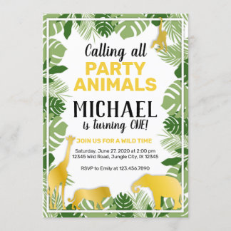 Animales de la jungla 1ª invitación de cumpleaños
